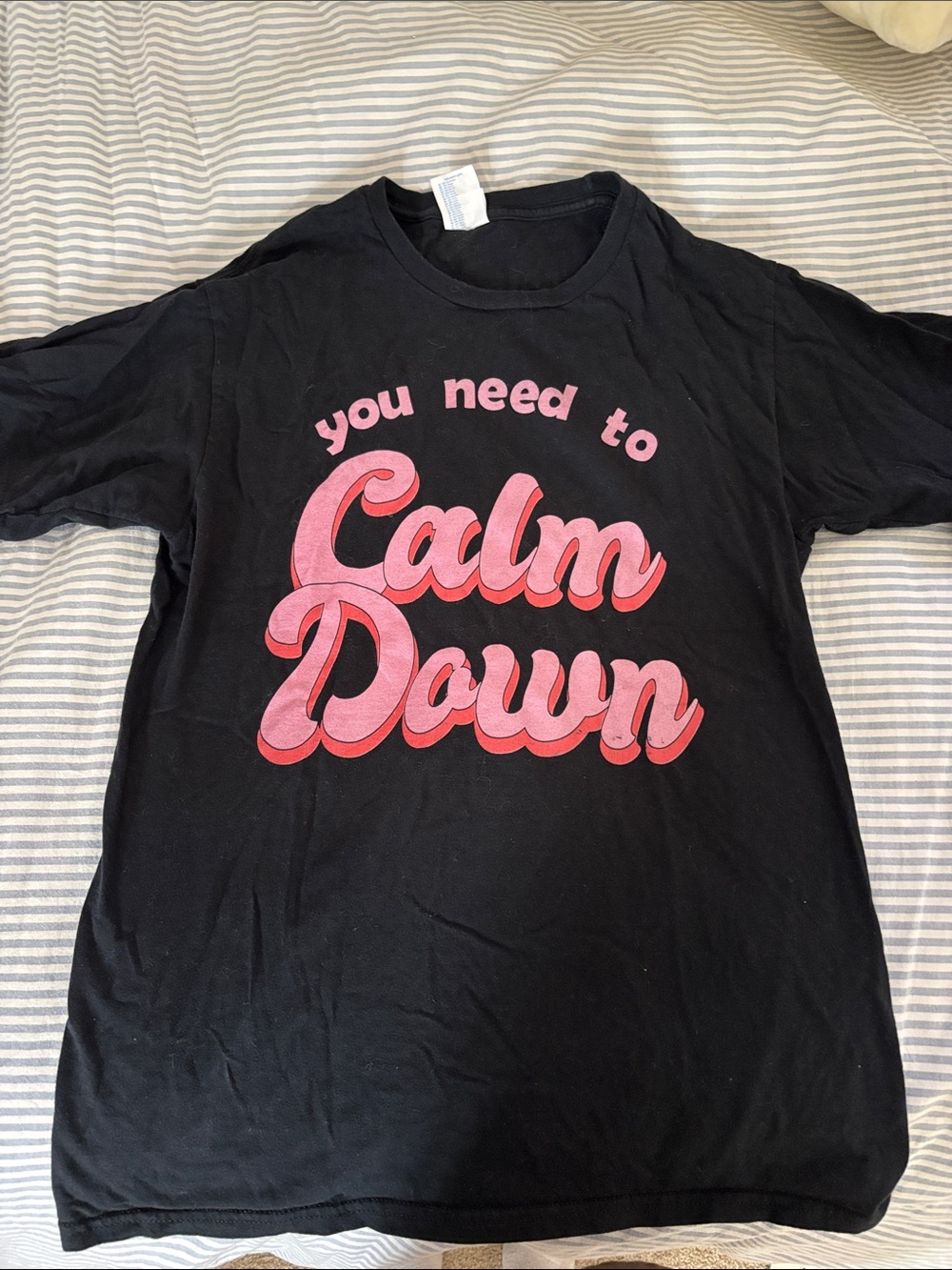 Taylor Swift Black Tee with Pink "Calm Down" Graphic